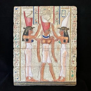 Coronation Of Egyptian King Wall Plaque Goddesses Egypt Hieroglyphs Resin 9.5in - Picture 1 of 14