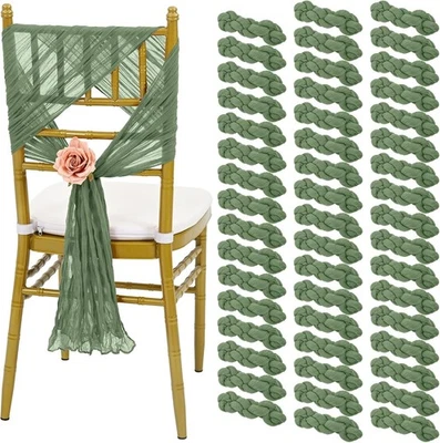 50 PIEZAS Fajas de silla de tela de queso verde salvia, arcos de 15,7x70 pulgadas diseñados Foto 1 de 4