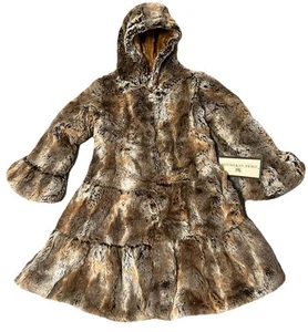 NEW American Widgeon Girl Hooded Faux Fur Coat Rabbit With Cuffs SIZE 6X - Picture 1 of 6