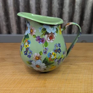 MacKenzie Childs Flower Market Green Enamel 3 Qt Round Pitcher 8.5" Retired - Picture 1 of 16