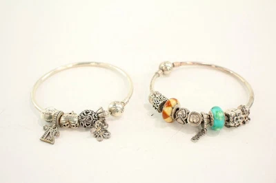 Pandora Plata Esterlina Brazaletes Dijes Piedra Conjunto Presente Cadena de Seguridad x 2 (50g) Foto 1 de 4