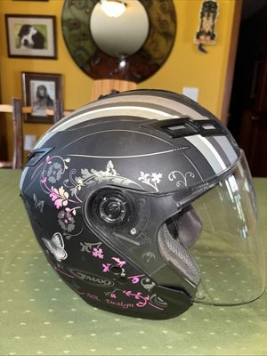 Casco de motocicleta GMAX 67S Sol Design DOT plano negro rosa/plateado gráficos talla XL Foto 1 de 4
