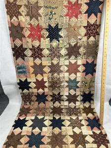 antique crib quilt stars 25x48 saved cotton hand made early 1830s original rough - Picture 1 of 11