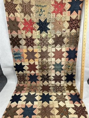 antique crib quilt stars 25x48 saved cotton hand made early 1830s original rough - Image 1 of 4