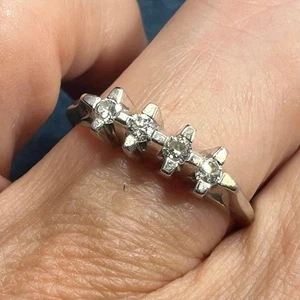 14k White Gold Mid-Century Modern Starburst Diamond Ring. Wedding Anniversary - Picture 1 of 12
