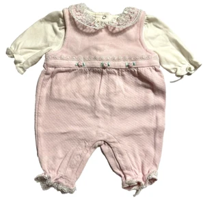 Vintage Little Wonders Newborn Pink Lace White Long Sleeve Outfit - Picture 1 of 8