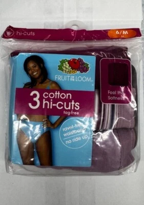 Fruit Of The Loom Womens Cotton Hi Cut Briefs 3 Pack  Size 6/M - Image 1 of 2