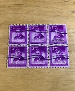 1948 Will Rogers 3 Cent US Postage Stamps Block Of 6 Never Used - Picture 1 of 4