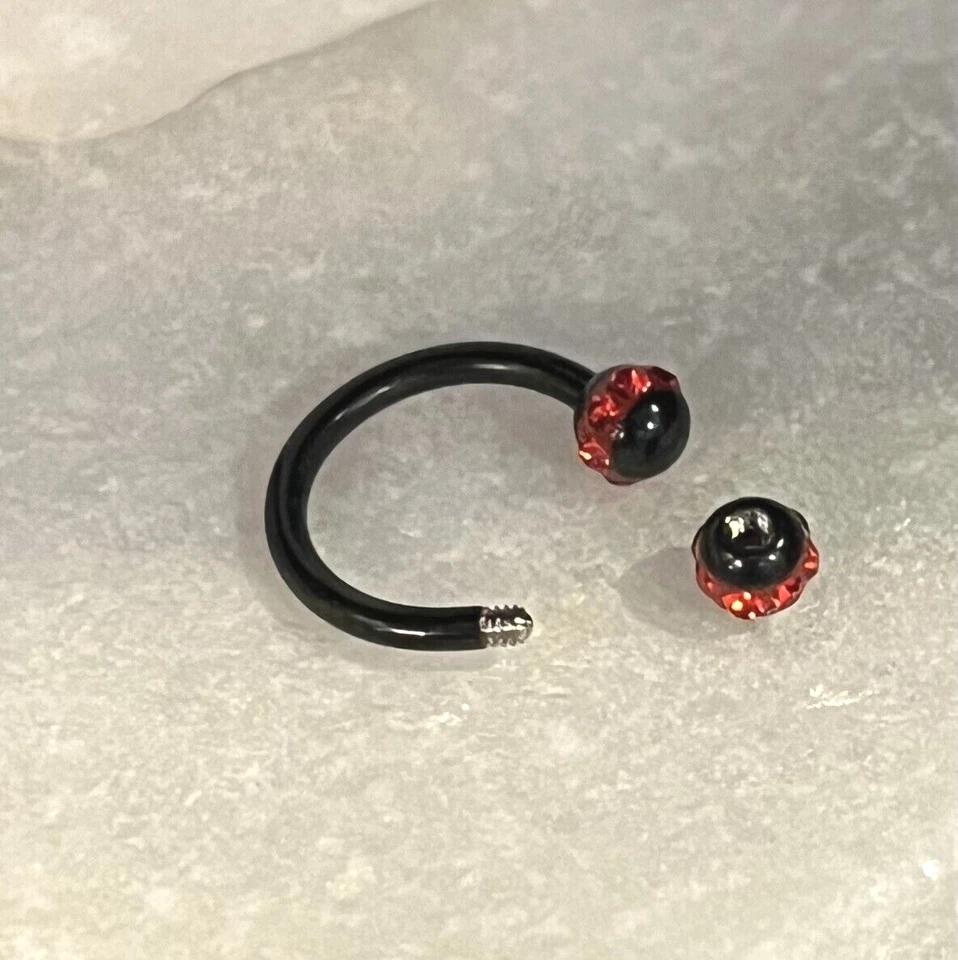 1pc Crystal Paved Black Circular Barbell Horseshoe Lip Nipple Septum Ring 16g - Image 1 of 1