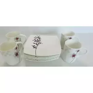 4 Mikasa Botanical Fancy Salad Plate 3722279 + 4 Cups - Picture 1 of 7