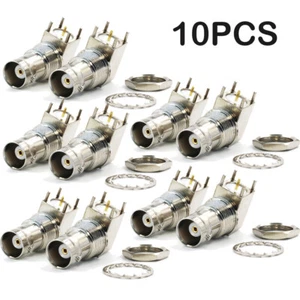 10Pcs BNC female bulkhead 90° solder PCB mount right angle connector - Picture 1 of 5