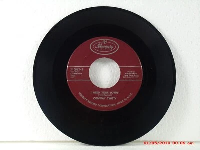 CONWAY TWITTY -(45)- I NEED YOUR LOVIN' / BORN TO SING THE BLUES - MERCURY- 1957 - Image 1 of 3