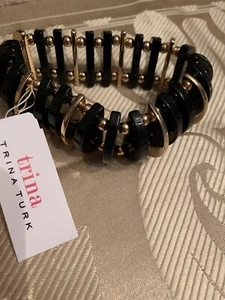 NWT Trina Turk Stretch black half moon Disk Bracelet Z39-2 - Picture 1 of 6
