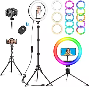 10.3" Selfie Ring Light with Stand and Phone Holder, Desk Tripod, 29 RGB Lightin - Picture 1 of 6