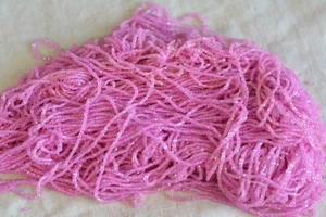 Antique Seed Beads Color-Lined Bright Pink With Clear, 7g, 1920s - Picture 1 of 4