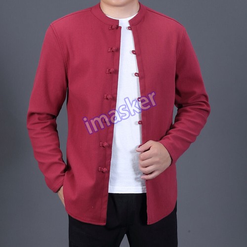 OFF WHITE Tang Suit Uomo Stile Cinese Stand up Collo Bottoni Tang Tuta Top Giacca Camicie