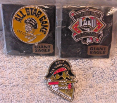 3 Pittsburgh Pirate All-Star Game Replica Pins, Replicas of 1959, 1974, 1994 - Image 1 of 4