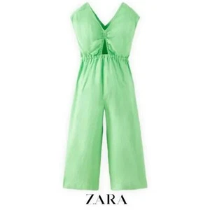 Zara Kids Green Linen Wide Leg Jumpsuit size 8 VGUC - Picture 1 of 5