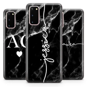 Personalisierte Schwarz Marmor Herz name Handyhülle für Samsung S24+ S23 S22 A55 - Picture 1 of 26