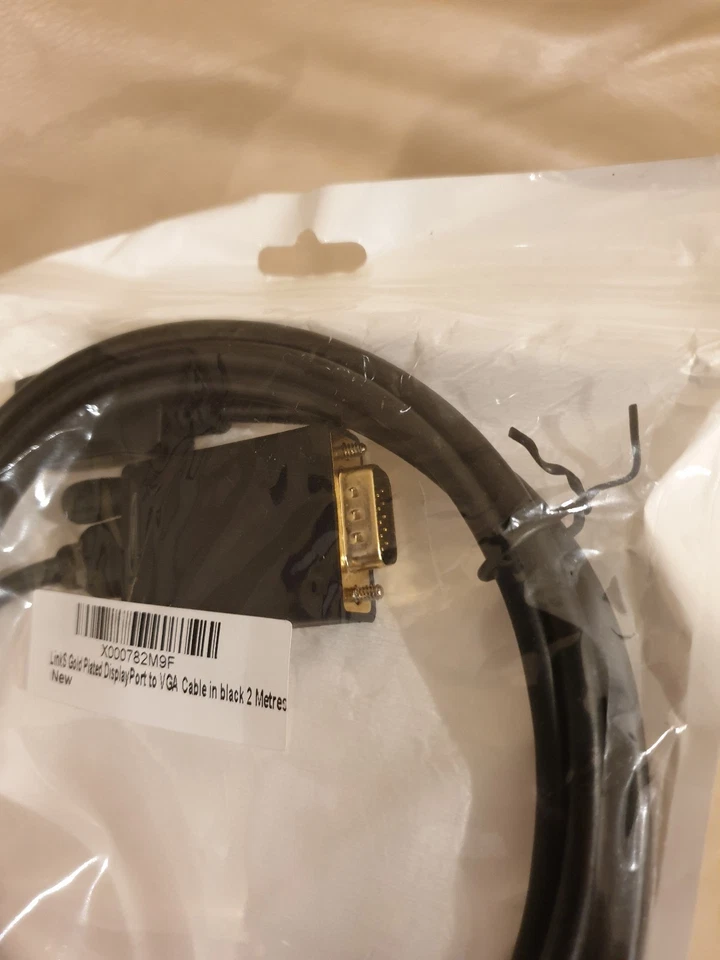 2Meters DisplayPort to VGA Cable Gold Plated Contacts 20 pin, Black - Image 1 of 3