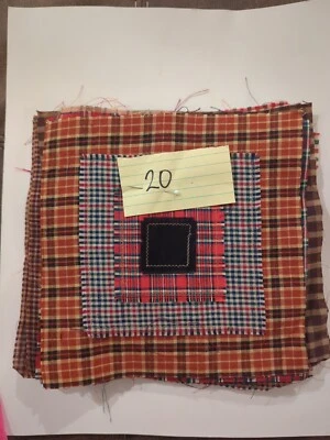 LOT of 20 Plaid Red Blue White Green  Random sewn cotton fabric QUILT Blocks 6x6 - Image 1 of 4