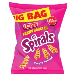 Bobby's Spirals Prawn Cocktail Crisps Full Box Of 15 Packets at 63g Each Pack - Picture 1 of 2