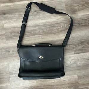 Franklin Covey Black Napa Leather Briefcase Shoulder Bag - Picture 1 of 13
