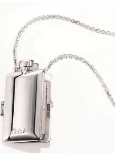 Chloe Ally Silver Tone Perfume Bottle Pendant Chain Necklace 32" Locket Mirror - Picture 1 of 10
