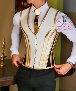 Men Corset Vest Vintage Tighten Abdomen Shaping with Golden Strip USA Top Vest - Bild 1 von 13