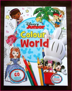 DISNEY JUNIOR COLOUR MY WORLD - ACTIVITY COLOURING BOOK - Over 60 pgs NEW - Foto 1 di 4