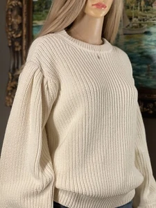 womens KAREN MILLEN Large Ivory soft chunky knit puff sleeve pullover sweater - Picture 1 of 12
