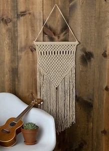 Appendiabiti da parete macramè motivo annodato corda cotone boho decorazione camera bohemien arte - Foto 1 di 4