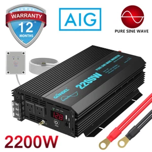 Inversor de potencia de onda sinusoidal pura 2200W 12V a 110V ~ 120V + 2.4A USB 4.5m control remoto - Imagen 1 de 6