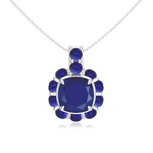 14k White Gold Finish 925 Sterling Silver Iolite Halo Pendant Necklace Jewelry - Picture 1 of 7