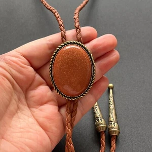 Collar de boda Western vaquero natural piedra dorada bolo lazo aleación cuerda PU - Imagen 1 de 12