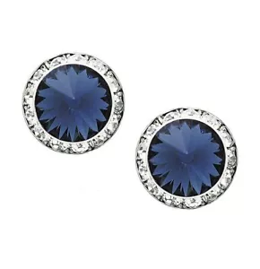 Pendientes de estrás azul oscuro borde de estrás transparente en tono plateado 1⁄2 pulgada de ancho - Imagen 1 de 2