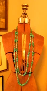 De colección. COLLAR NATIVO AMERICANO NAVAJO TURQUESA PEPITA DOS HEBRAS CIERRE ESTERLINA - Imagen 1 de 17