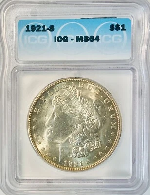 1921 S ICG MS64 Morgan Silver Dollar Nice Luster & Strike - Image 1 of 2
