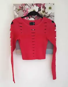 Asos Pink Cut Out Long Sleeve Top, UK Size 10 New Sample Sale Ribbed - Picture 1 of 11