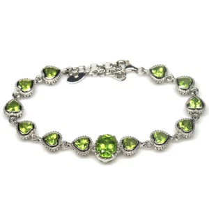 Gemstone Green Peridot Bracelet 8" 925 Silver White Gold Plated - Picture 1 of 5