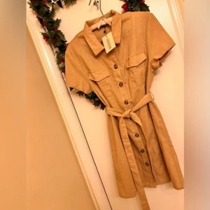 Neu mit Etikett Kleid mit Taschen Leinen/Baumwolle/Gürtel Kragen Gr. 6 - Bild 1 von 15