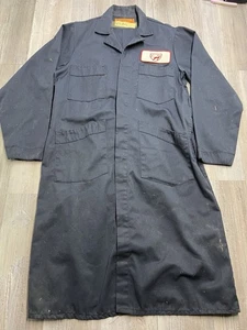 Vintage Mechanic Shop Coat Lab Viper Patch Navy Blue Donut Button Front Size 38 - Picture 1 of 10