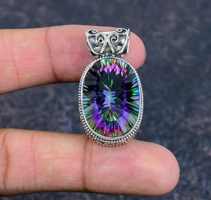 Beautiful Mystic Topaz Gemstone Handmade 925 Sterling Silver Pendant Jewelry - Picture 1 of 6