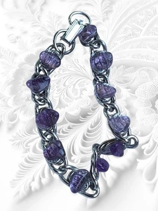 Faux Amethyst lila Steine Armband 7" silberfarben 11 Lavendelsteine schön EUC! - Bild 1 von 10