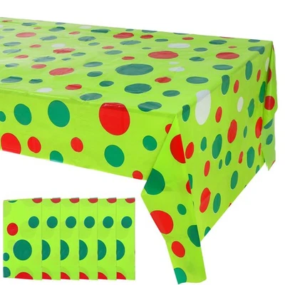 6 Pack Red and Green Plastic Disposable Tablecloth 108'' x 54'' Christmas Pol... - Image 1 of 4