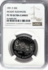 1991 S Mount Rushmore Proof Commemorative Half Dollar 50C NGC PF70 Brown Label - Picture 1 of 2
