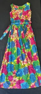 Vintage Eddy George Tropical Floral Sleeveless Maxi Wrap Dress 14 w/ Pockets NWT - Picture 1 of 21