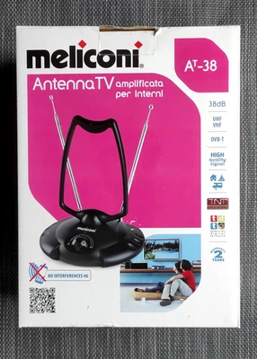 Antenna TV Meliconi AT-38 Per Interni Tenda Camper Usata 38db UHF VHF DVB-T - Immagine 1 di 4