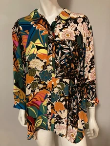 Rose & Olive Artsy bold  Button Up Blouse 3X   Boho Colorful Flowy - Picture 1 of 6