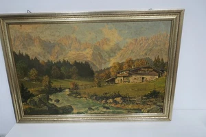 Alpenlandschaft mit Kaisergebirge 50 x 80 cm, Hartfaserplatte Abwaschbar 50/60er - Bild 1 von 7